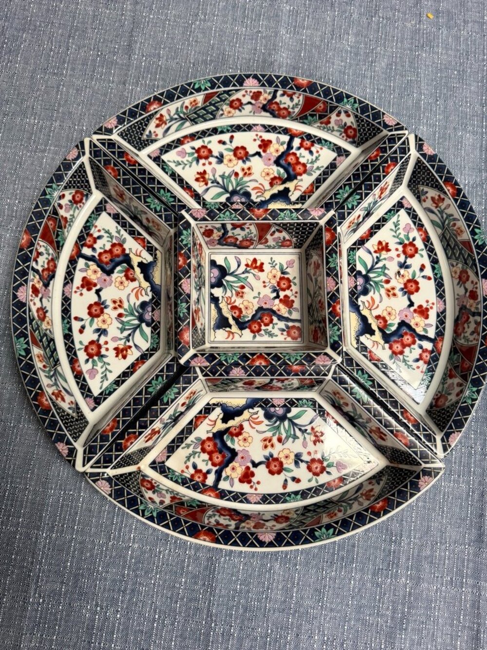Vintage Japanese Imari Style 6-Piece Porcelain Serving Platter Appetizer Set